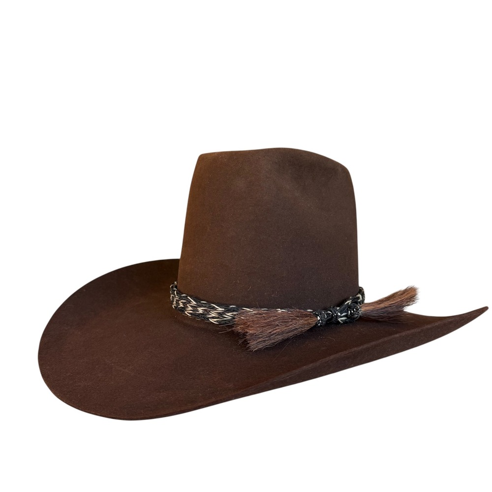 Stetson 4X Beaver Fur Felt Cowboy Hat Brown Braided Horsehair Band 7 1/4